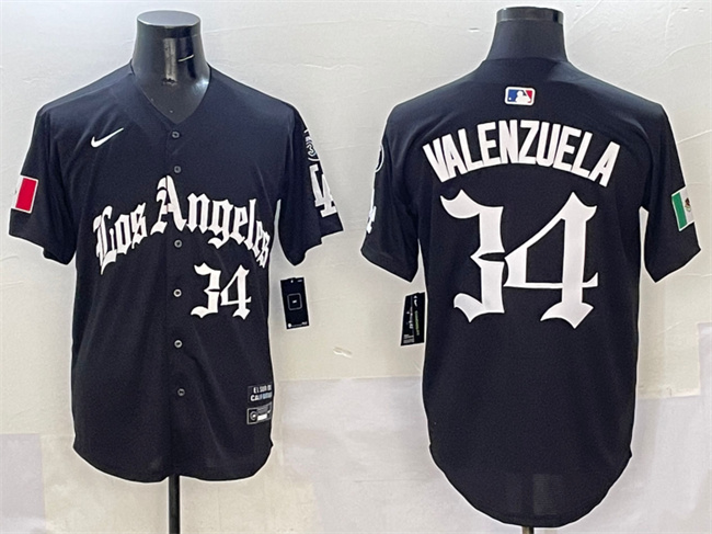 Men's Los Angeles Dodgers #34 Fernando Valenzuela Black Mexico 2025 LA Gothic Style With Fernando Patch Vapor Premier Limited Stitched Baseball Jersey Men's Los Angeles Dodgers #34 Fernando Valenzuela Black Mexico 2025 LA Gothic Style With Fernando Patch Vapor Premier Limited Stitched Baseball Jersey